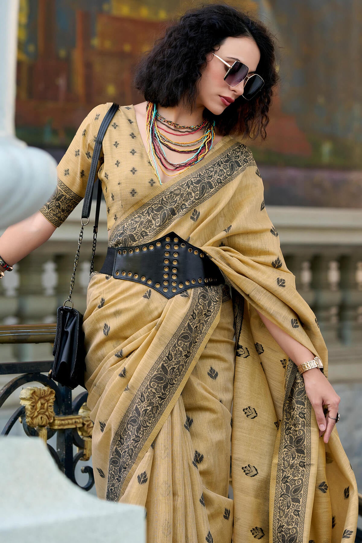 Fancifull Light Brown Cotton Silk Saree With Lissome Blouse Piece