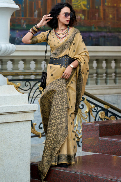Fancifull Light Brown Cotton Silk Saree With Lissome Blouse Piece