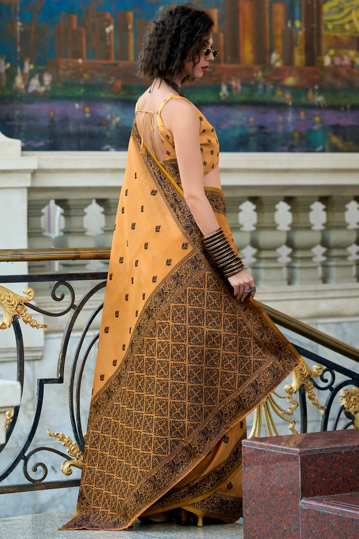 Girlish Orange Cotton Silk Saree With Winsome Blouse Piece