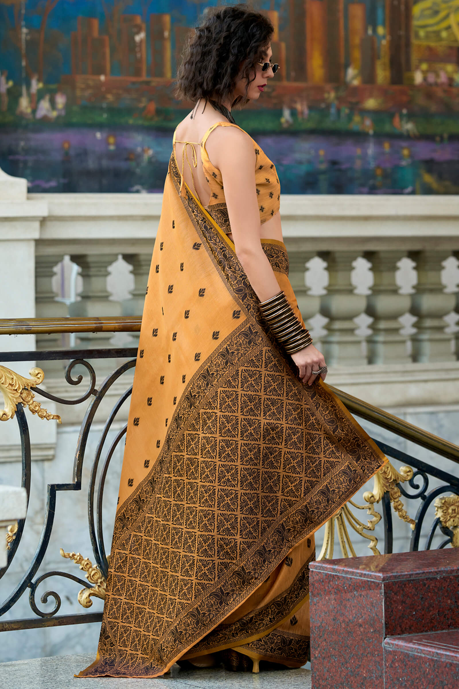 Girlish Orange Cotton Silk Saree With Winsome Blouse Piece