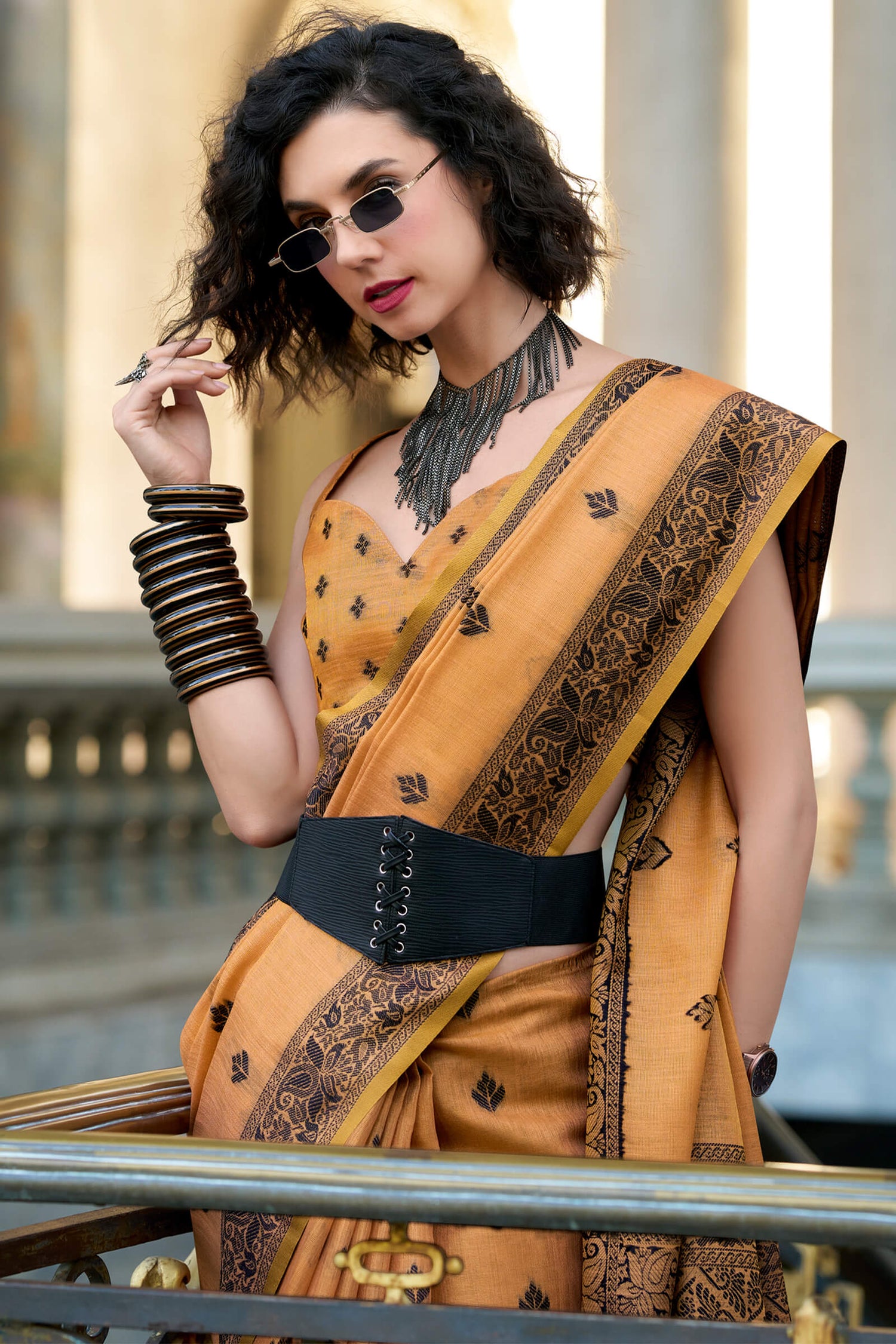 Girlish Orange Cotton Silk Saree With Winsome Blouse Piece