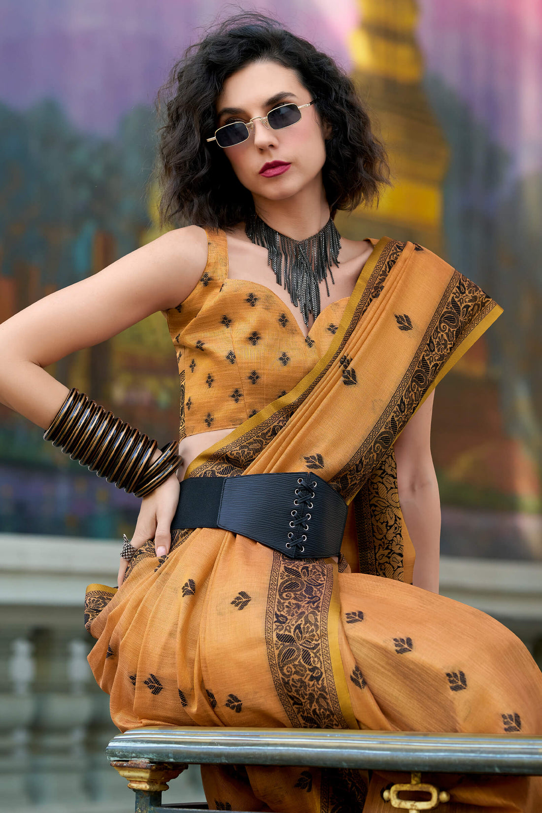 Girlish Orange Cotton Silk Saree With Winsome Blouse Piece