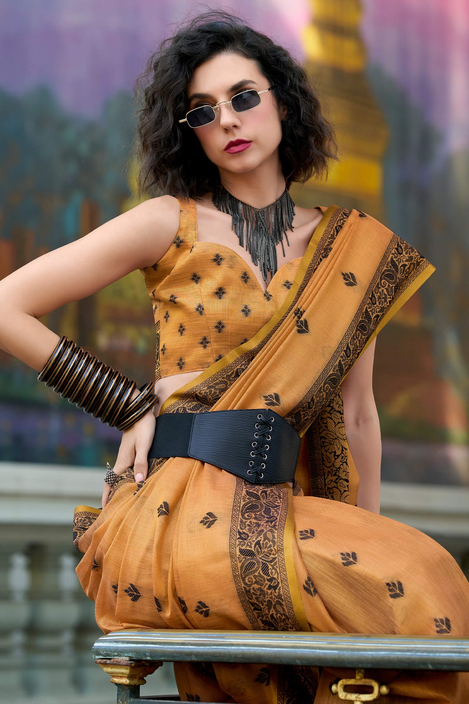 Girlish Orange Cotton Silk Saree With Winsome Blouse Piece