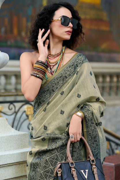 Flamboyant Beige Cotton Silk Saree With Preferable Blouse Piece