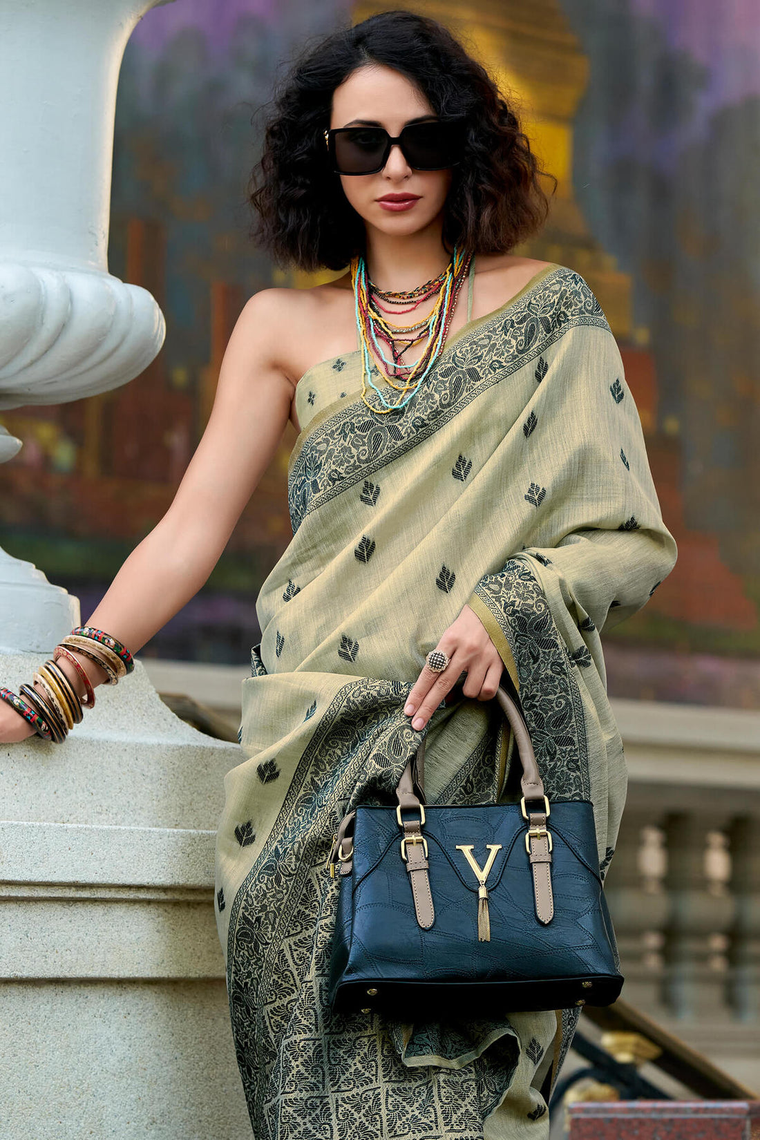 Flamboyant Beige Cotton Silk Saree With Preferable Blouse Piece