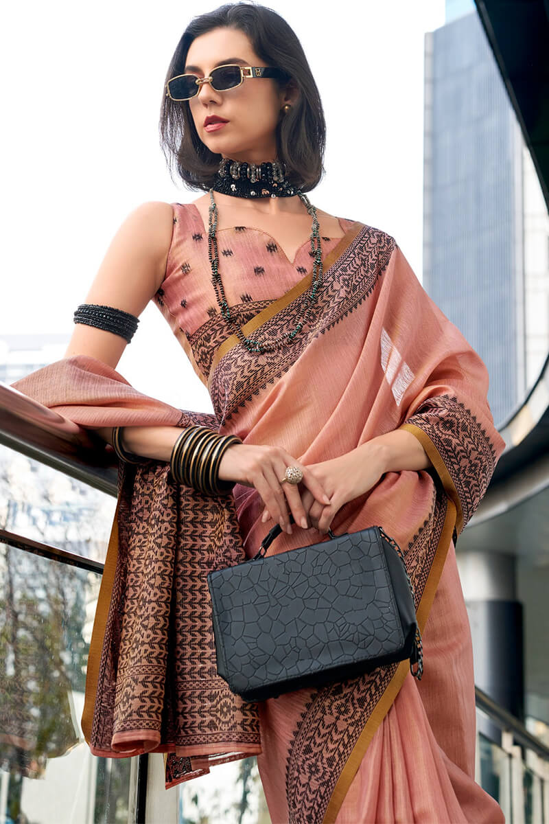 Designer Pink Cotton Silk Saree With Surreptitious Blouse Piece