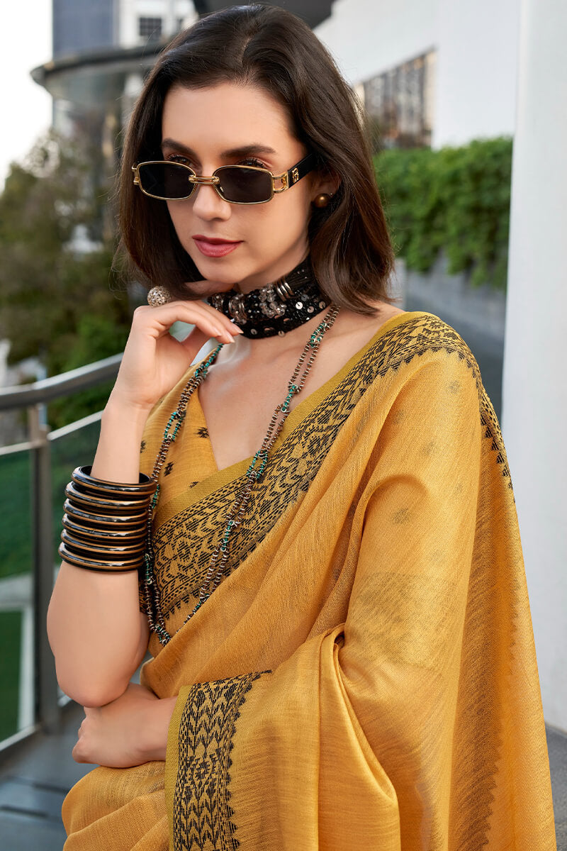 Captivating Yellow Cotton Silk Saree With Adoring Blouse Piece
