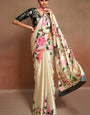 Conflate Beige Digital Printed Satin Silk Saree With Beauteous Blouse Piece