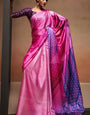 Gossamer Dark Pink Digital Printed Satin Silk Saree With Seraglio Blouse Piece