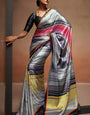 Splendiferous Grey Digital Printed Satin Silk Saree With Imaginative Blouse Piece