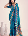 Trendy Blue Soft Banarasi Silk Saree With Flattering Blouse Piece