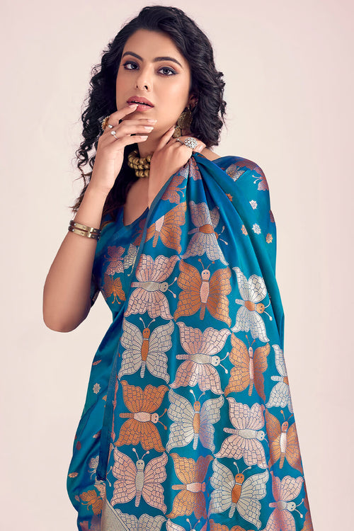 Load image into Gallery viewer, Trendy Blue Soft Banarasi Silk Saree With Flattering Blouse Piece
