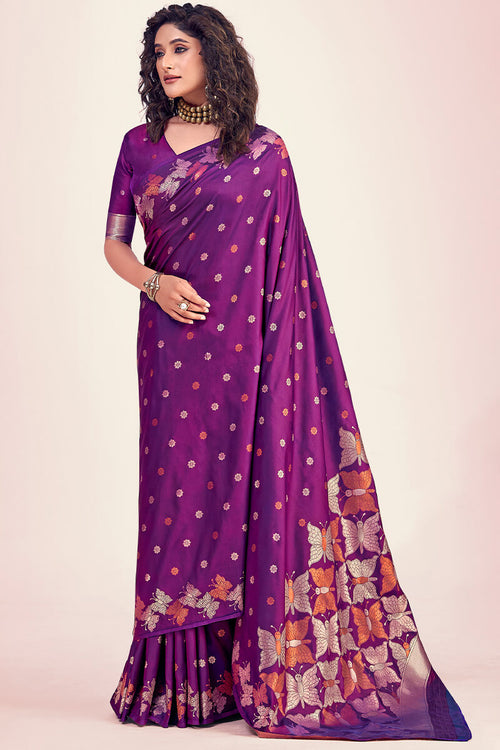 Load image into Gallery viewer, Pretty Purple Soft Banarasi Silk Saree With Amazing Blouse Piece
