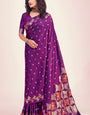 Pretty Purple Soft Banarasi Silk Saree With Amazing Blouse Piece