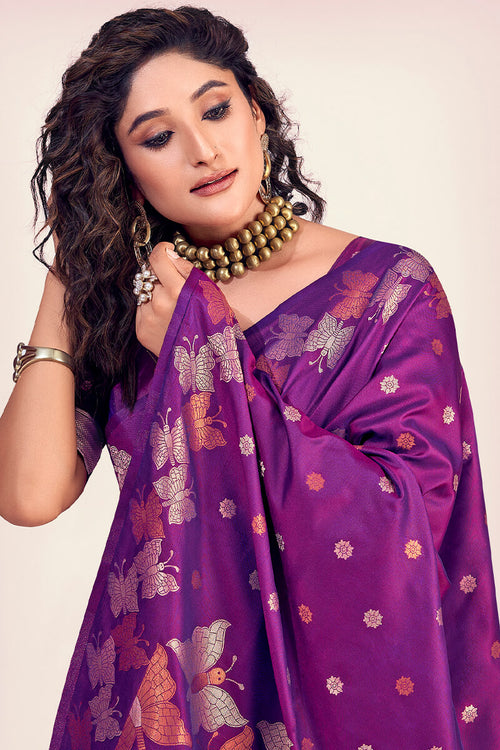 Load image into Gallery viewer, Pretty Purple Soft Banarasi Silk Saree With Amazing Blouse Piece
