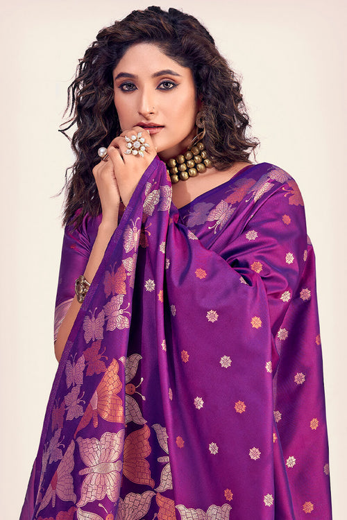 Load image into Gallery viewer, Pretty Purple Soft Banarasi Silk Saree With Amazing Blouse Piece
