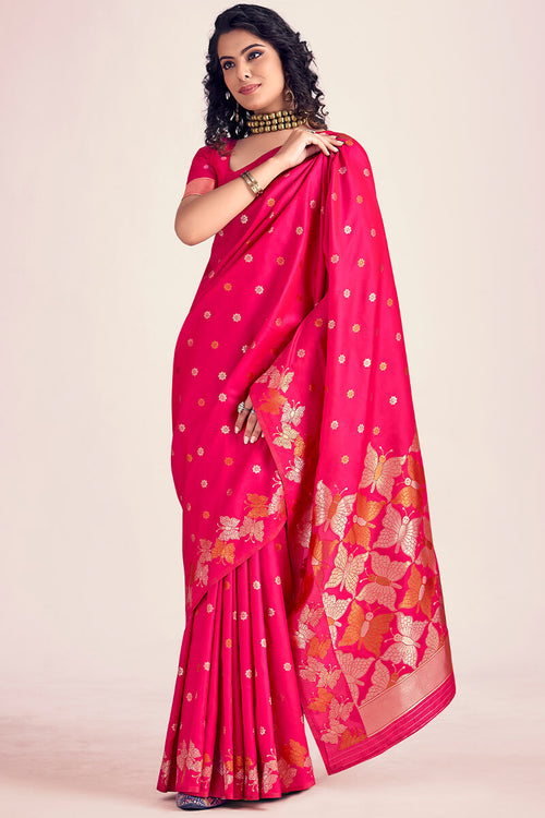 Load image into Gallery viewer, Sensational Dark Pink Soft Banarasi Silk Saree With Mesmerising Blouse Piece
