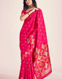 Sensational Dark Pink Soft Banarasi Silk Saree With Mesmerising Blouse Piece