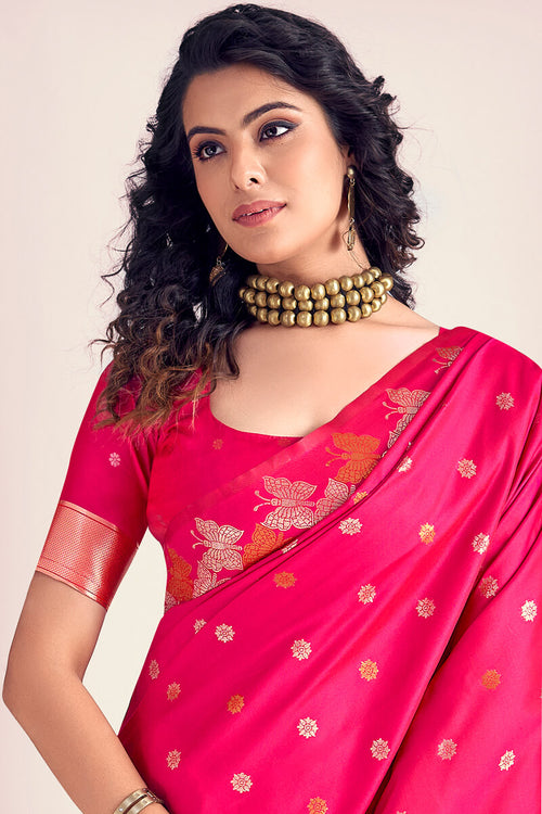 Load image into Gallery viewer, Sensational Dark Pink Soft Banarasi Silk Saree With Mesmerising Blouse Piece
