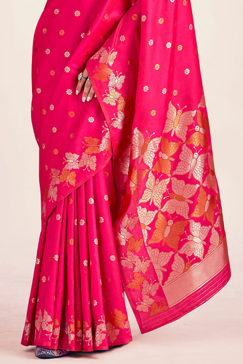 Load image into Gallery viewer, Sensational Dark Pink Soft Banarasi Silk Saree With Mesmerising Blouse Piece
