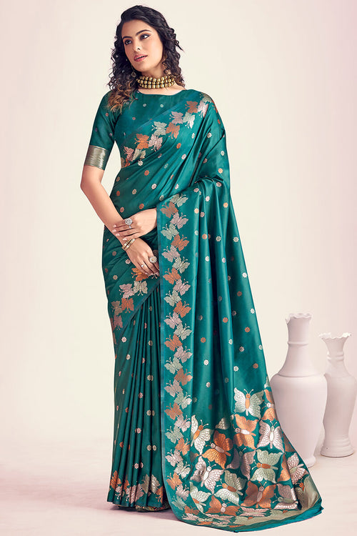 Load image into Gallery viewer, Unique Rama Soft Banarasi Silk Saree With Phenomenal Blouse Piece
