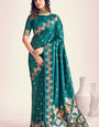 Unique Rama Soft Banarasi Silk Saree With Phenomenal Blouse Piece