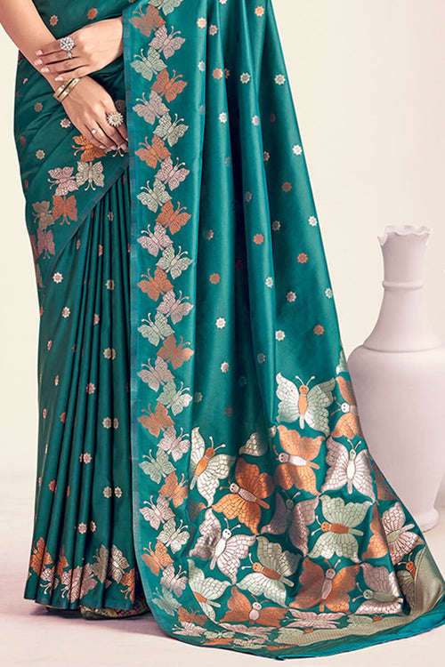 Load image into Gallery viewer, Unique Rama Soft Banarasi Silk Saree With Phenomenal Blouse Piece
