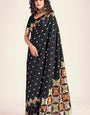 Eye-catching Black Soft Banarasi Silk Saree With Blooming Blouse Piece