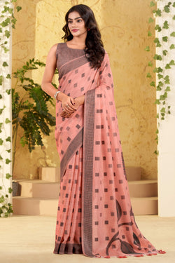 Innovative Peach Cotton Silk Saree With Charismatic Blouse Piece