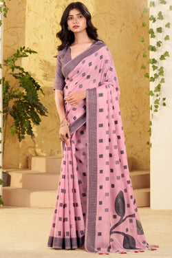 Devastating Pink Cotton Silk Saree With Tantalizing Blouse Piece