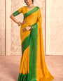 Ephemeral Yellow Foil Printed Dola Silk Saree With Inimitable Blouse Piece