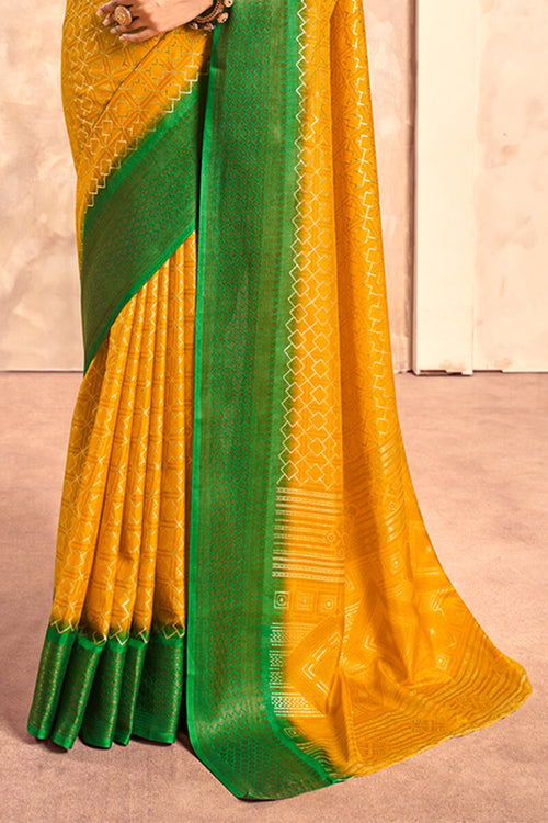 Load image into Gallery viewer, Ephemeral Yellow Foil Printed Dola Silk Saree With Inimitable Blouse Piece
