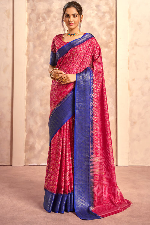 Load image into Gallery viewer, Ravishing Dark Pink Foil Printed Dola Silk Saree With Luminous Blouse Piece
