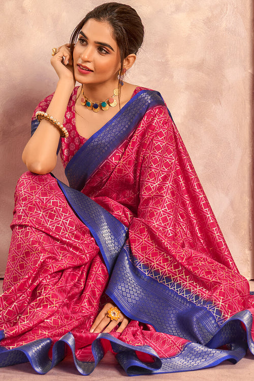 Load image into Gallery viewer, Ravishing Dark Pink Foil Printed Dola Silk Saree With Luminous Blouse Piece
