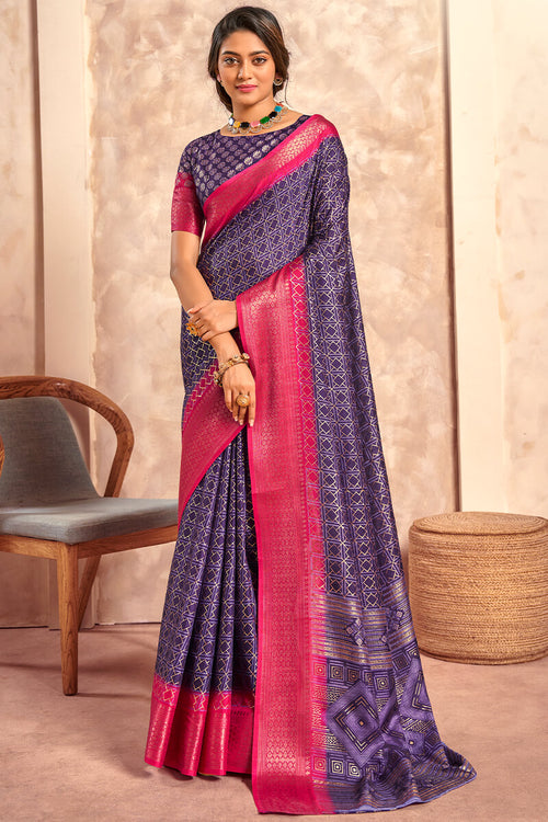 Load image into Gallery viewer, Posh Blue Foil Printed Dola Silk Saree With Resonant Blouse Piece
