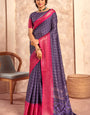 Posh Blue Foil Printed Dola Silk Saree With Resonant Blouse Piece