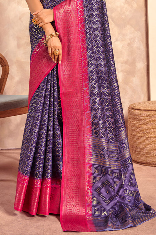 Load image into Gallery viewer, Posh Blue Foil Printed Dola Silk Saree With Resonant Blouse Piece
