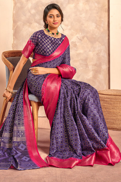 Load image into Gallery viewer, Posh Blue Foil Printed Dola Silk Saree With Resonant Blouse Piece
