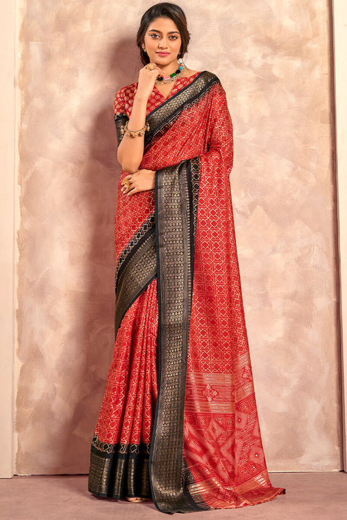 Load image into Gallery viewer, Exemplary Red Foil Printed Dola Silk Saree With Panache Blouse Piece
