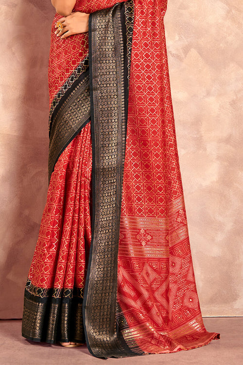 Load image into Gallery viewer, Exemplary Red Foil Printed Dola Silk Saree With Panache Blouse Piece
