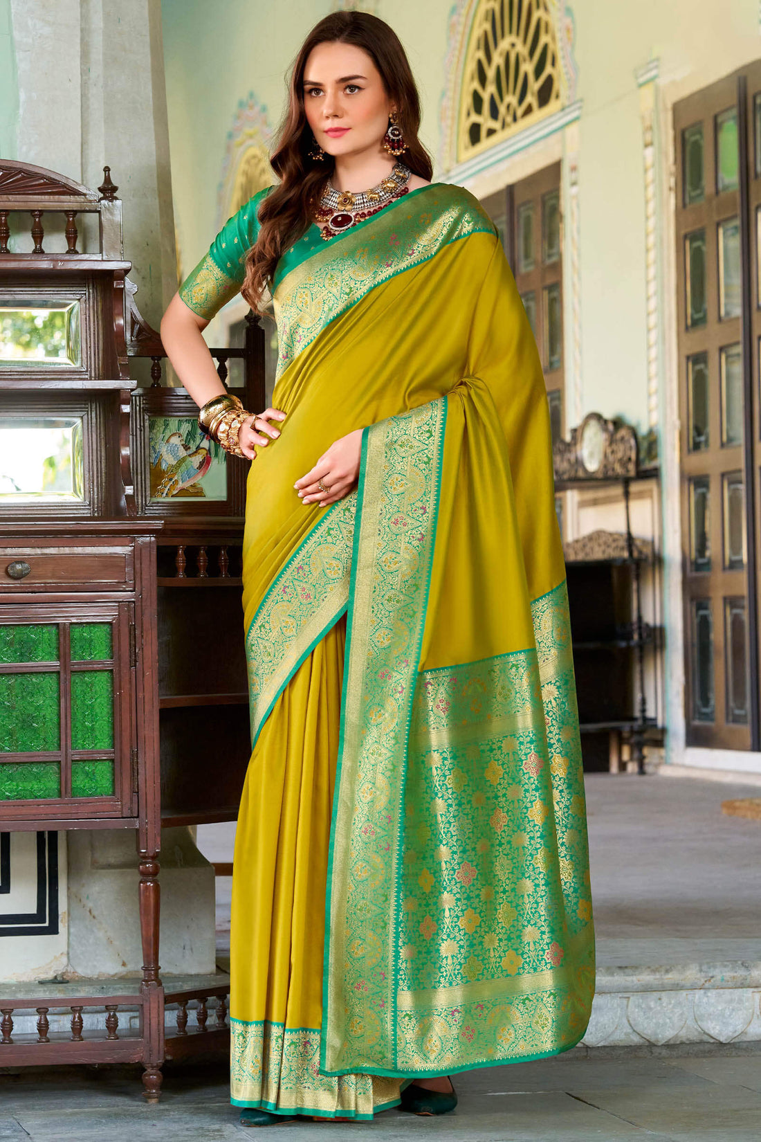 Extraordinary Mustard Soft Banarasi Silk Saree With Scrupulous Blouse Piece
