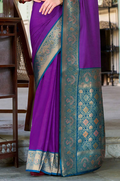 Lissome Purple Soft Banarasi Silk Saree With Seraglio Blouse Piece