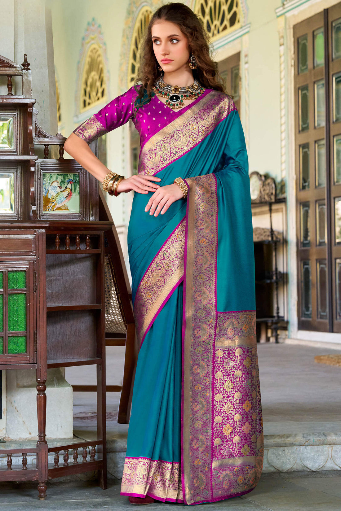 Surpassing Blue Soft Banarasi Silk Saree With Admirable Blouse Piece