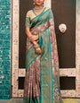 Jubilant Beige and Rama Kanjivaram Silk Saree With Resplendent Blouse Piece