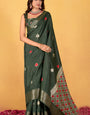 Imbrication Dark Green Foil Printed Dola Silk Saree With Susurrous Blouse Piece