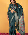 Snappy Rama Foil Printed Dola Silk Saree With Transcendent Blouse Piece