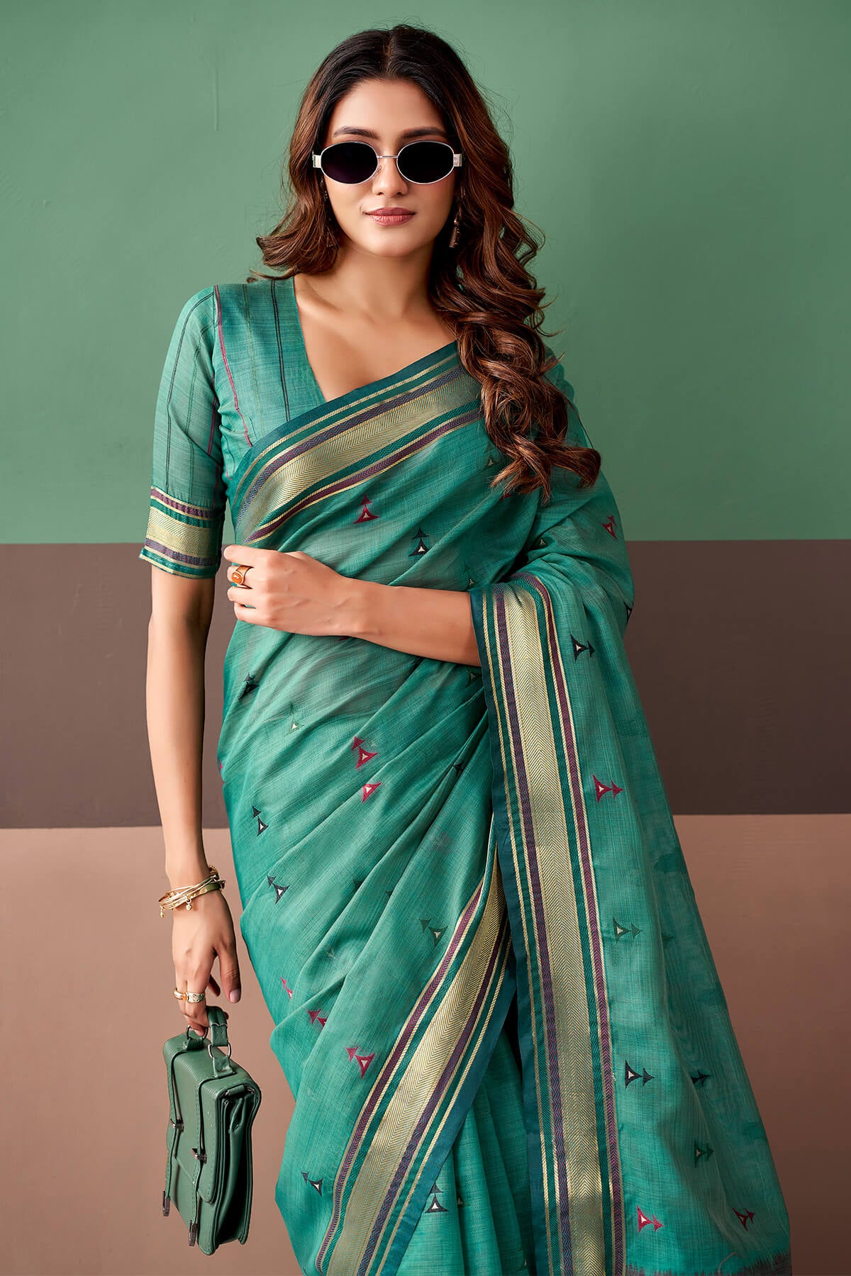 Glittering Sea Green Cotton Silk Saree With Desirable Blouse Piece