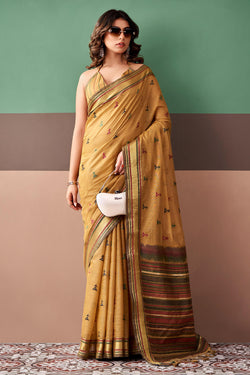 Blissful Mustard Cotton Silk Saree With Flaunt Blouse Piece