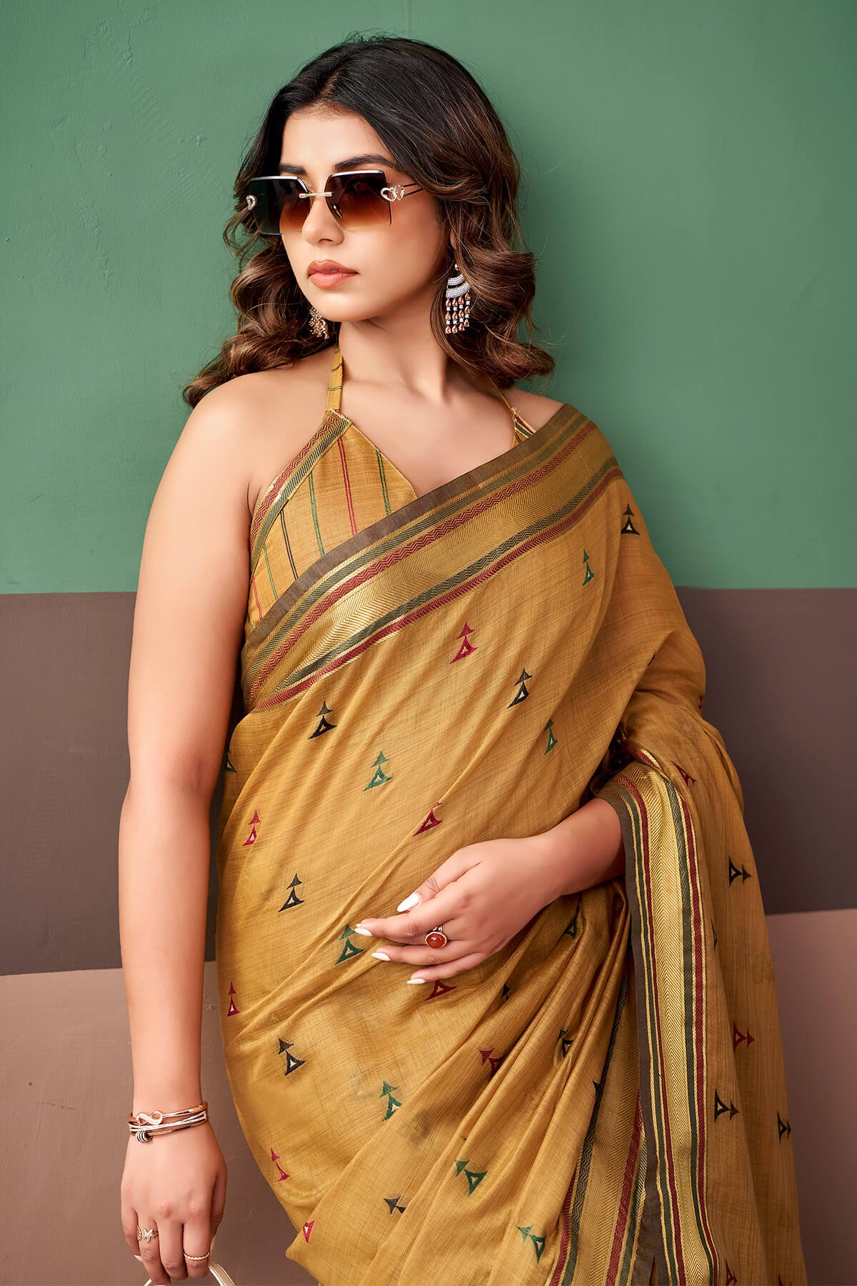 Blissful Mustard Cotton Silk Saree With Flaunt Blouse Piece