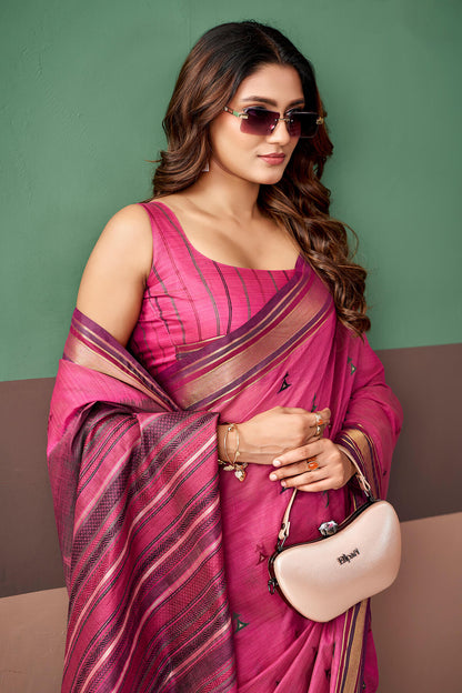 Desultory Pink Cotton Silk Saree With Winsome Blouse Piece